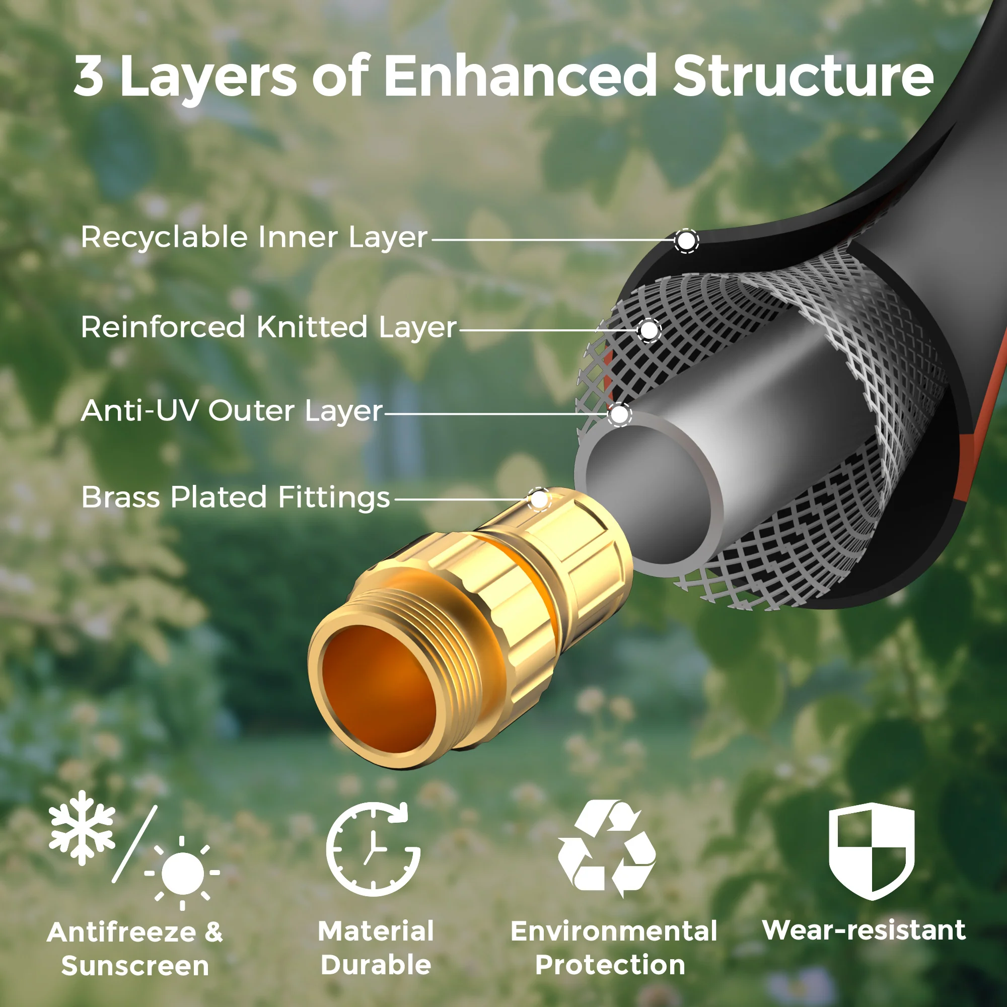 Flexible Garden Hose with Shut off Valve 25ft-100ft - Image 3