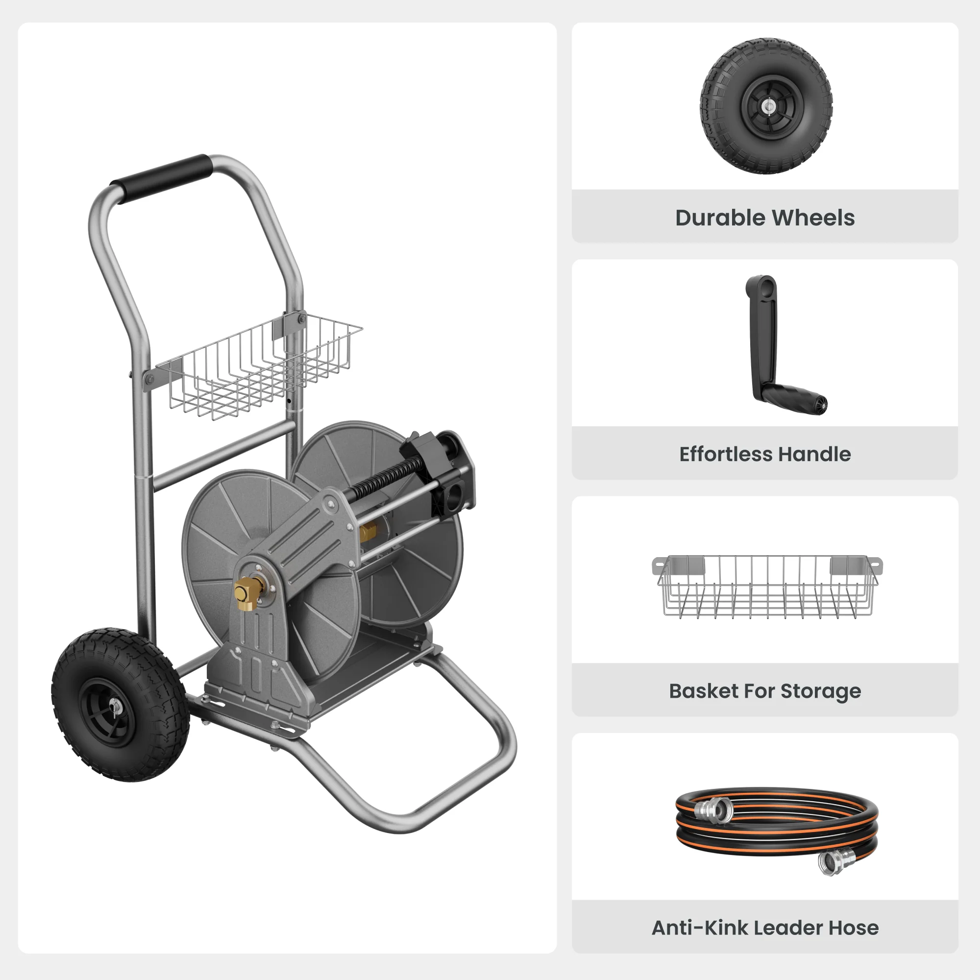 Garden Hose Reel Cart-2 Wheels-Stainless Steel-Heavy Duty - Image 7