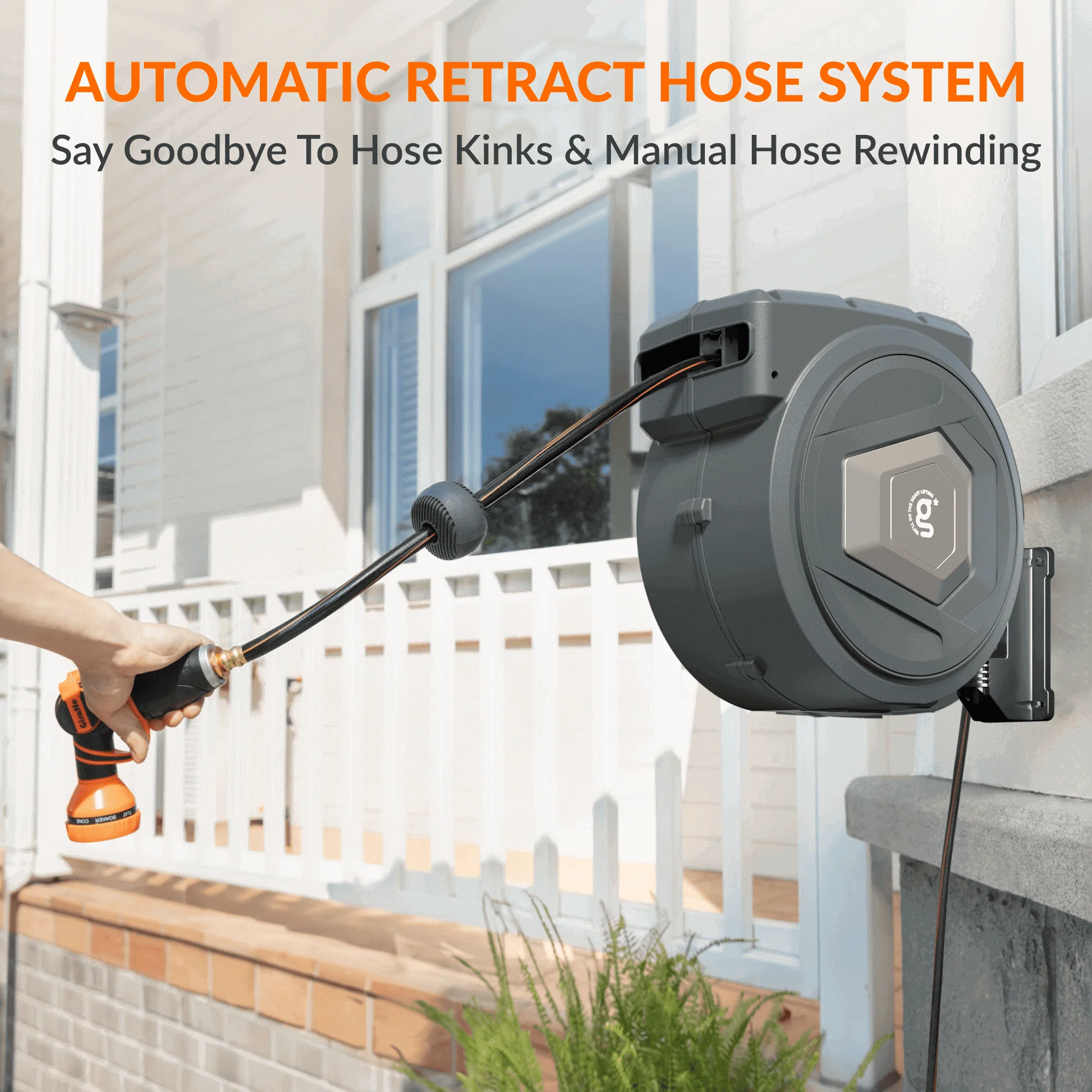 Premium Instant Glide Retractable Garden Hose Reel - Metal Bracket - Image 2