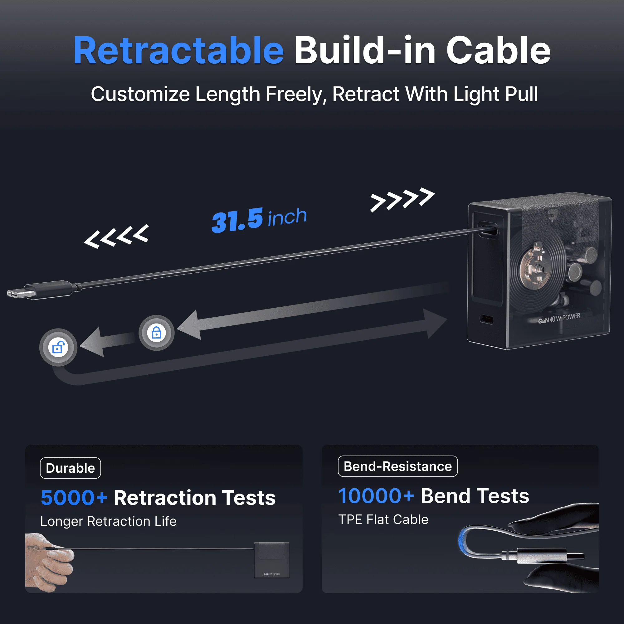 Gitryin Retractable 40W Charger - Lightning + USB-A Cable - Image 14