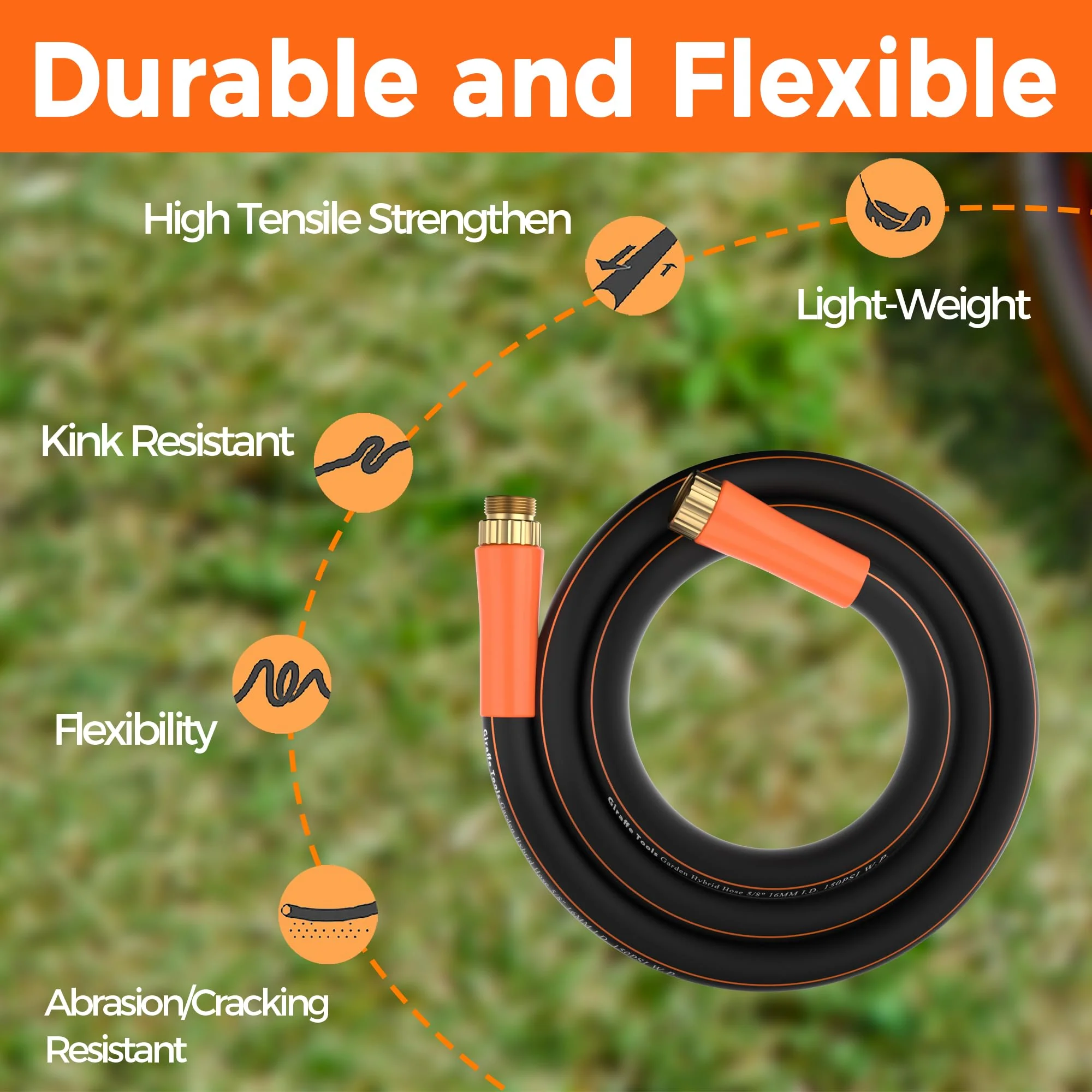 3/4" Hybrid Garden Hose with Swivel Handle 12ft-100t - Image 2