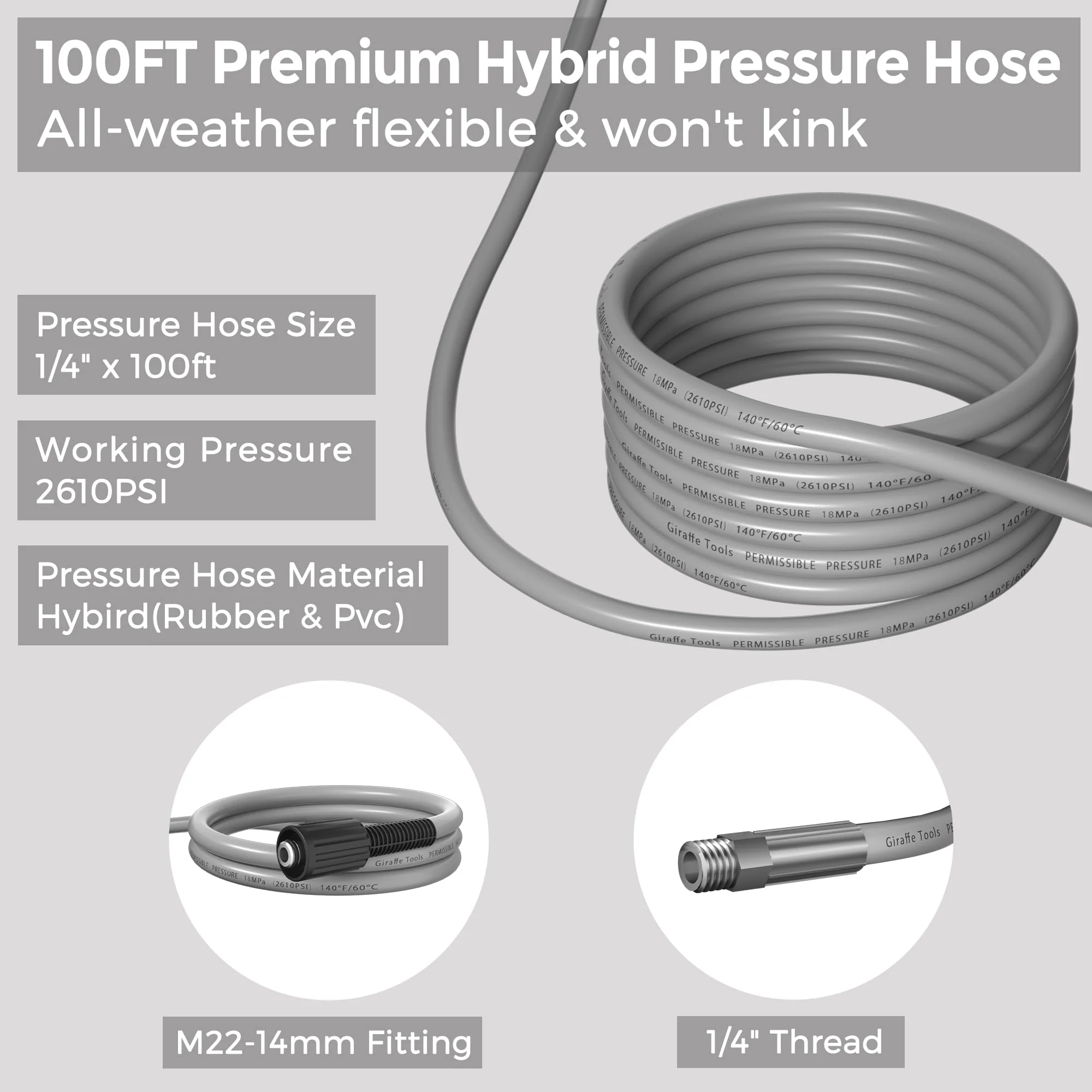 Pressure Washer Ultra-Soft Hose for Replacement - 100ft - Image 3
